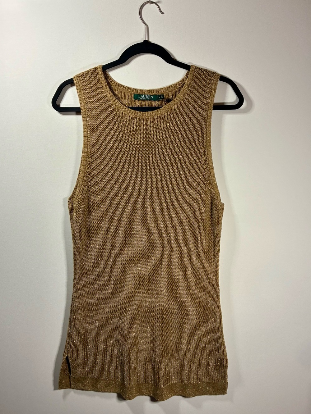 Lauren Ralph Lauren Gold Metallic Knit Sleeveless Sweater Tank L